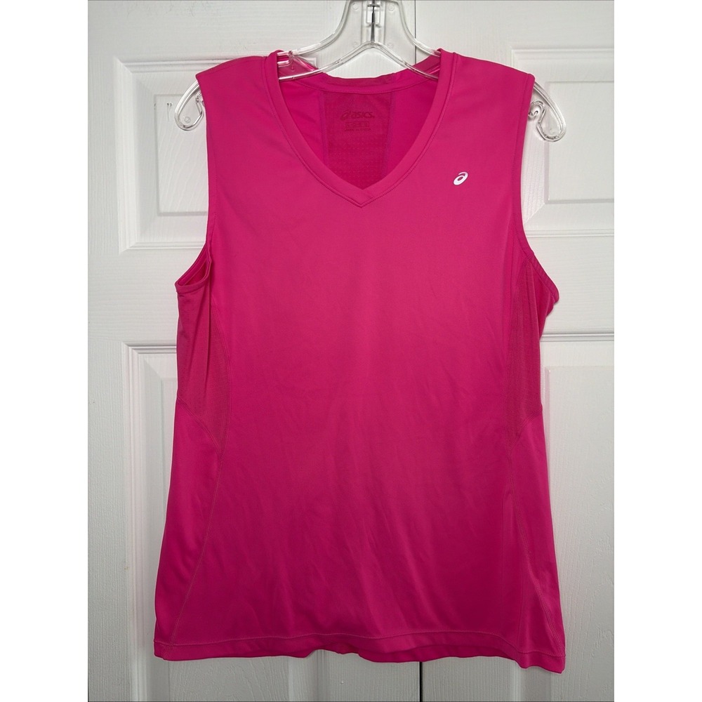Asics Performance V-Neck Running Tank Womens Size L Pink Mesh Back Activewear